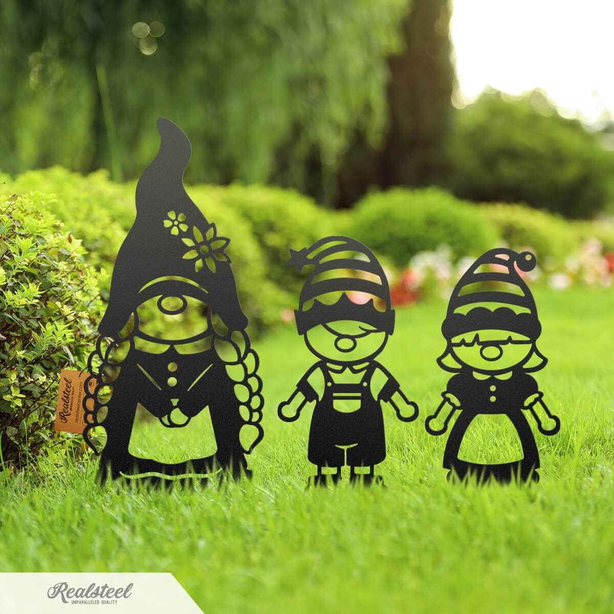 RealSteel Build Your Gnome Family Garden Stakes – Custom Metal Yard & Lawn Decor – Farmhouse Outdoor Garden Gnomes – Choose Your Set - Unique Gift - Dad