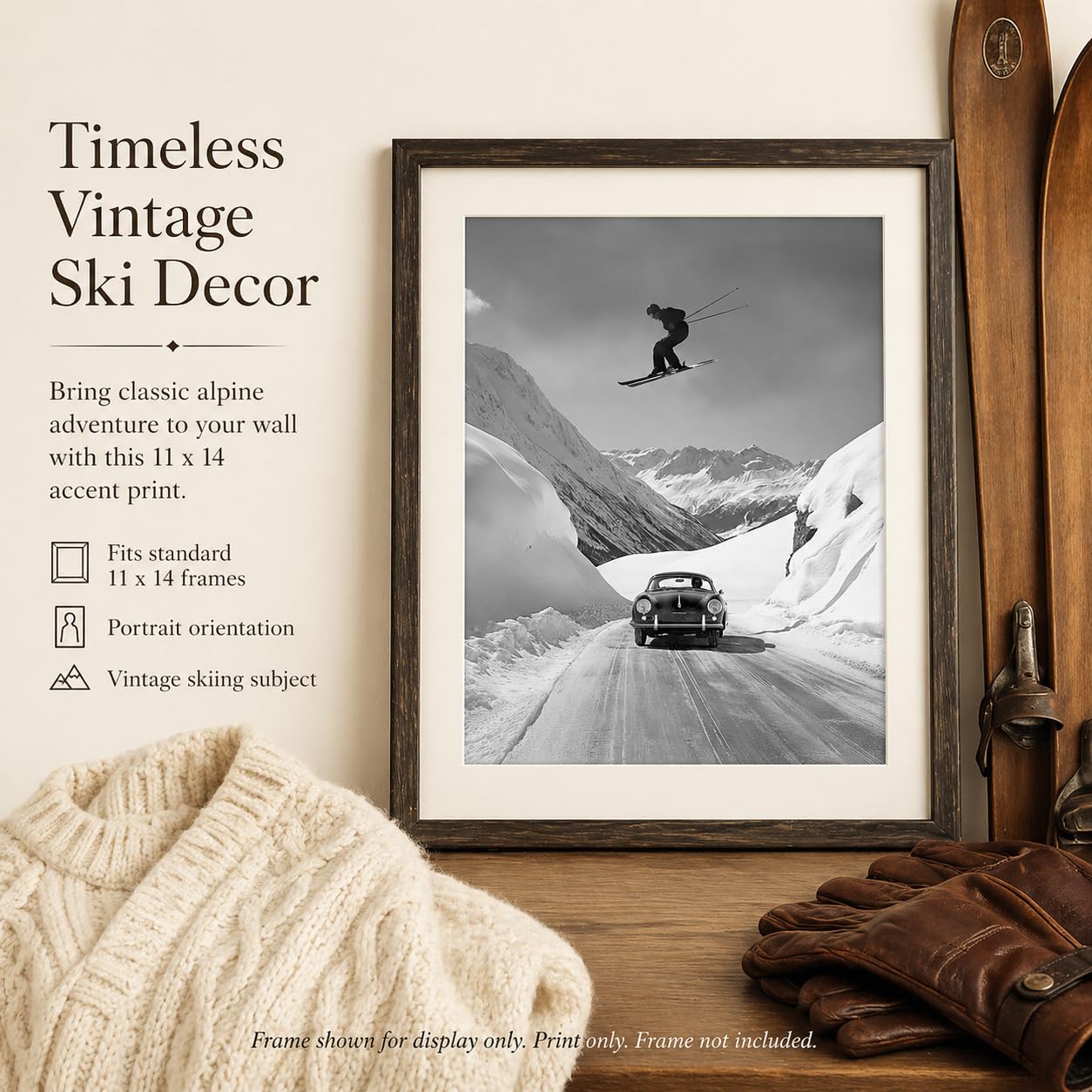 Amazon.com: Vintage Ski Poster – Retro Ski Jump Over Porsche Wall