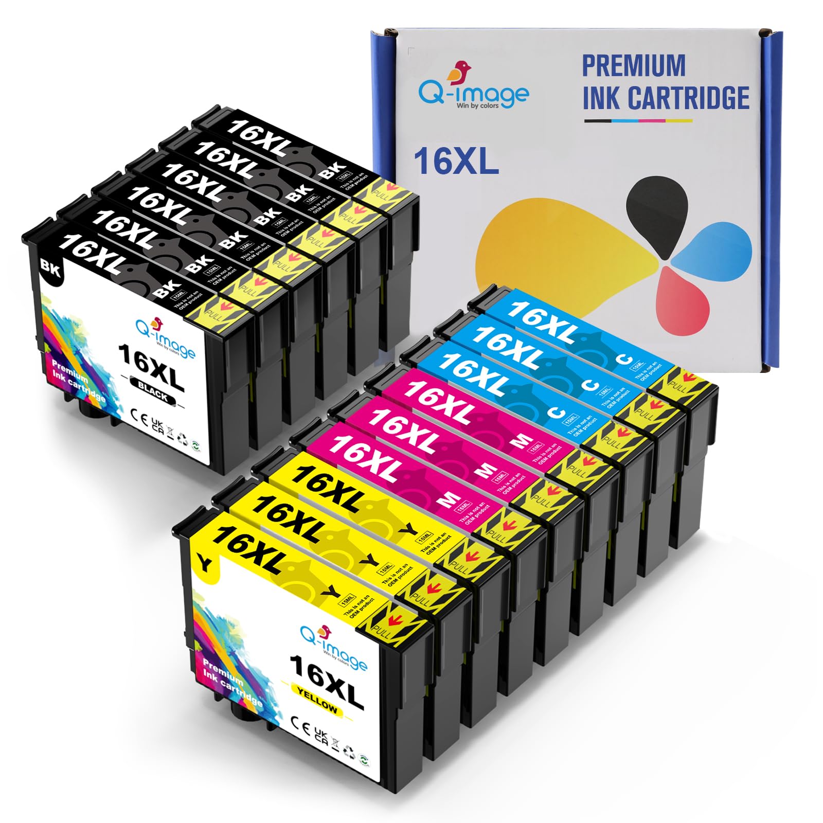 Q-image 16XL Cartucce d'inchiostro Compatibili per Epson 16 XL per Epson Workforce WF-2630 WF-2510 WF-2750 WF-2760 WF-2010 WF-2530 WF-2660 WF-2520 WF-2650 (6 Nero,3 Ciano,3 Magenta,3 Giallo, 15 Pezzi)