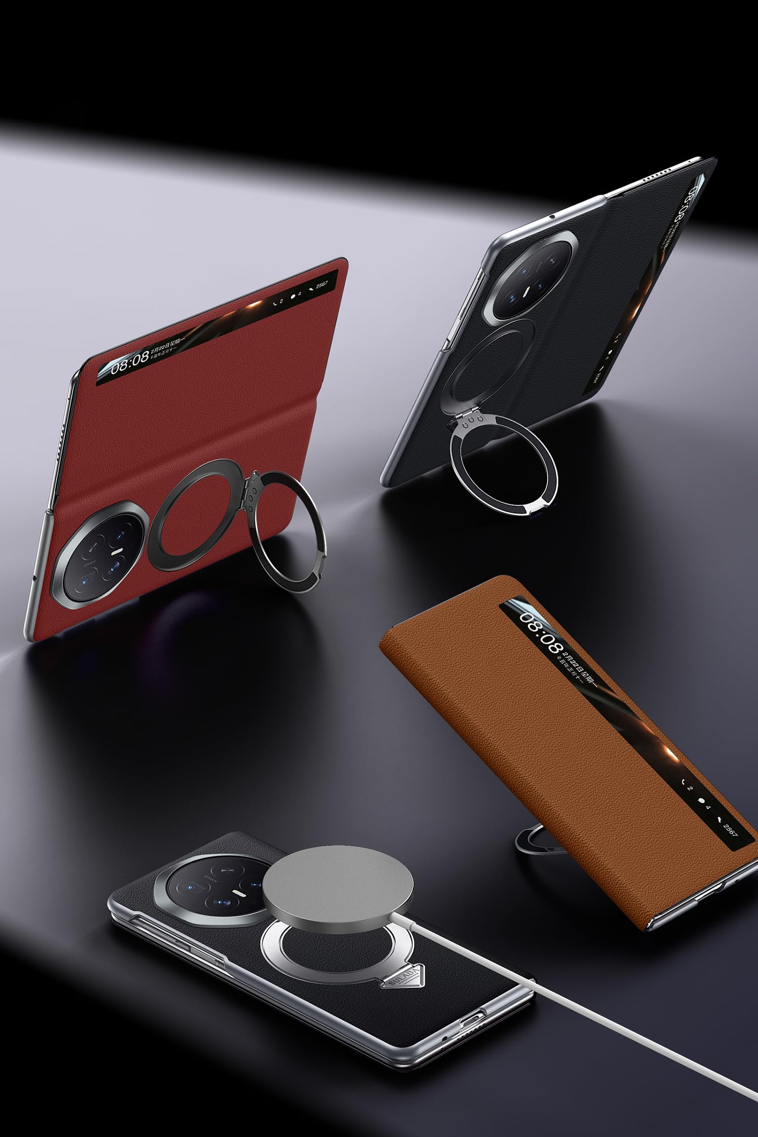 Etui do Honor Magic V6, magnetyczne etui na telefon komórkowy z klapką ze stojakiem i systemem Smart Windows, kompatybilne z Honor Magic V6, czarne