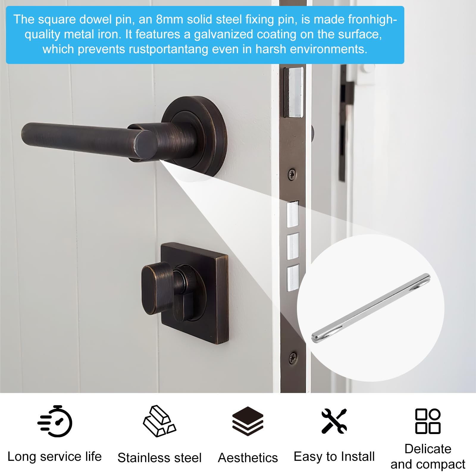 HENGBIRD 2PCS Perni Quadrati in Ferro da 8 mm per Maniglie Delle Porte Zincati Quadrati per Manopole Perno Quadrato da 8 mm Maniglia per Porta in Acciaio Massiccio per Porta Perno di Fissaggio