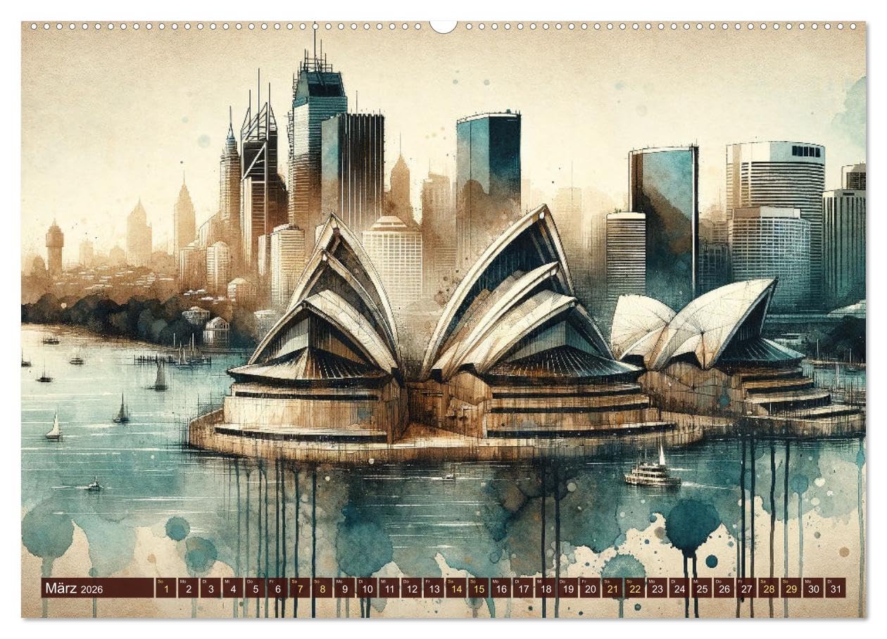 Von New York bis Tokio - Ein KI-Kalender für Weltenbummler (hochwertiger Premium Wandkalender 2026 DIN A2 quer), Kunstdruck in Hochglanz: Weltreise in Pinselstrichen (CALVENDO Orte)