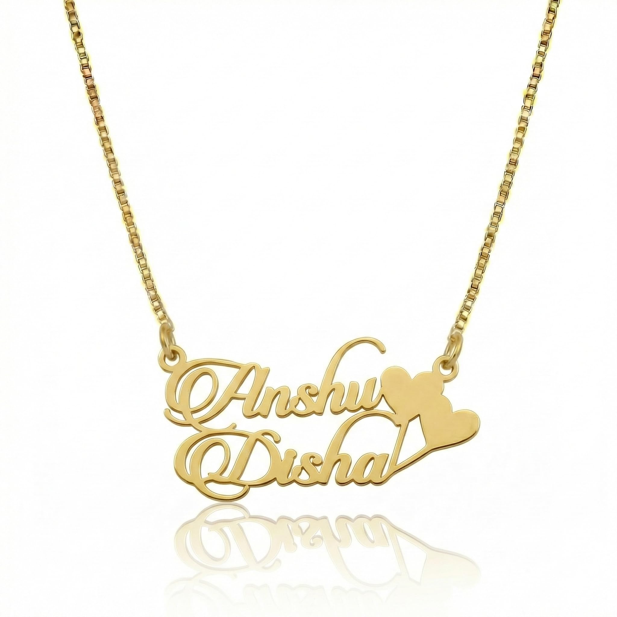 Couple Name Necklace Golden Chain Personalized Heart Design Two Names Engraved for Anniversary or Valentines Day-image-4