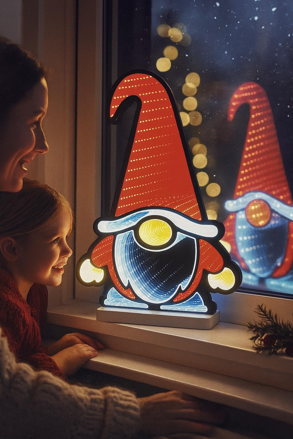 Brandsseller Weihnachtsbeleuchtung mit Infinity-Effekt 29x8x40 cm - LED Dekofigur aus Kunststoff, Timer 6/18h, 3m Kabel, moderne Weihnachtsdeko für Innen - Wichtel mit Armen