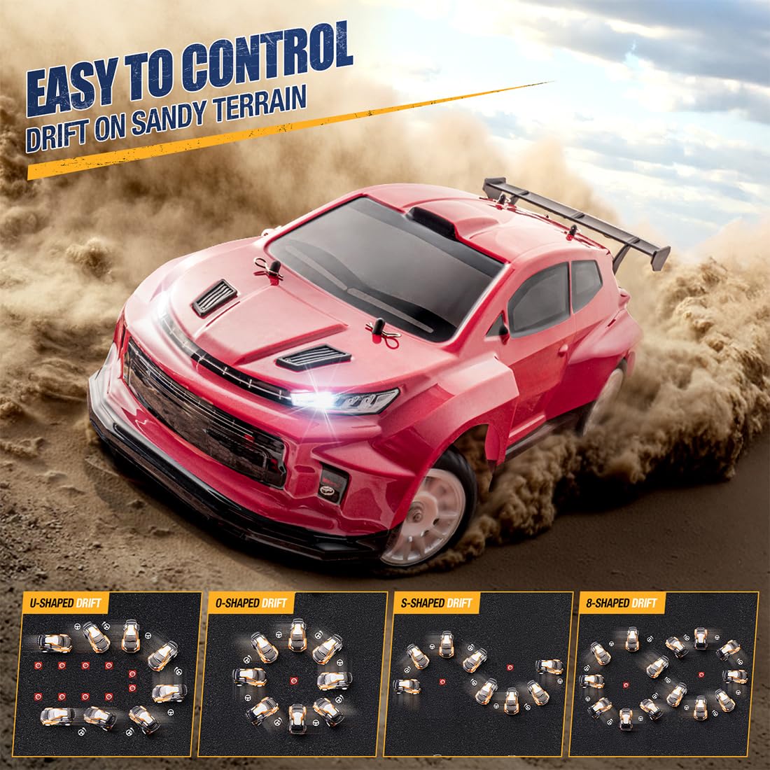 1/12 Scale 4WD RC Drift Car with Built-in Gyro Two Batteries (Upgraded Edition/Red)