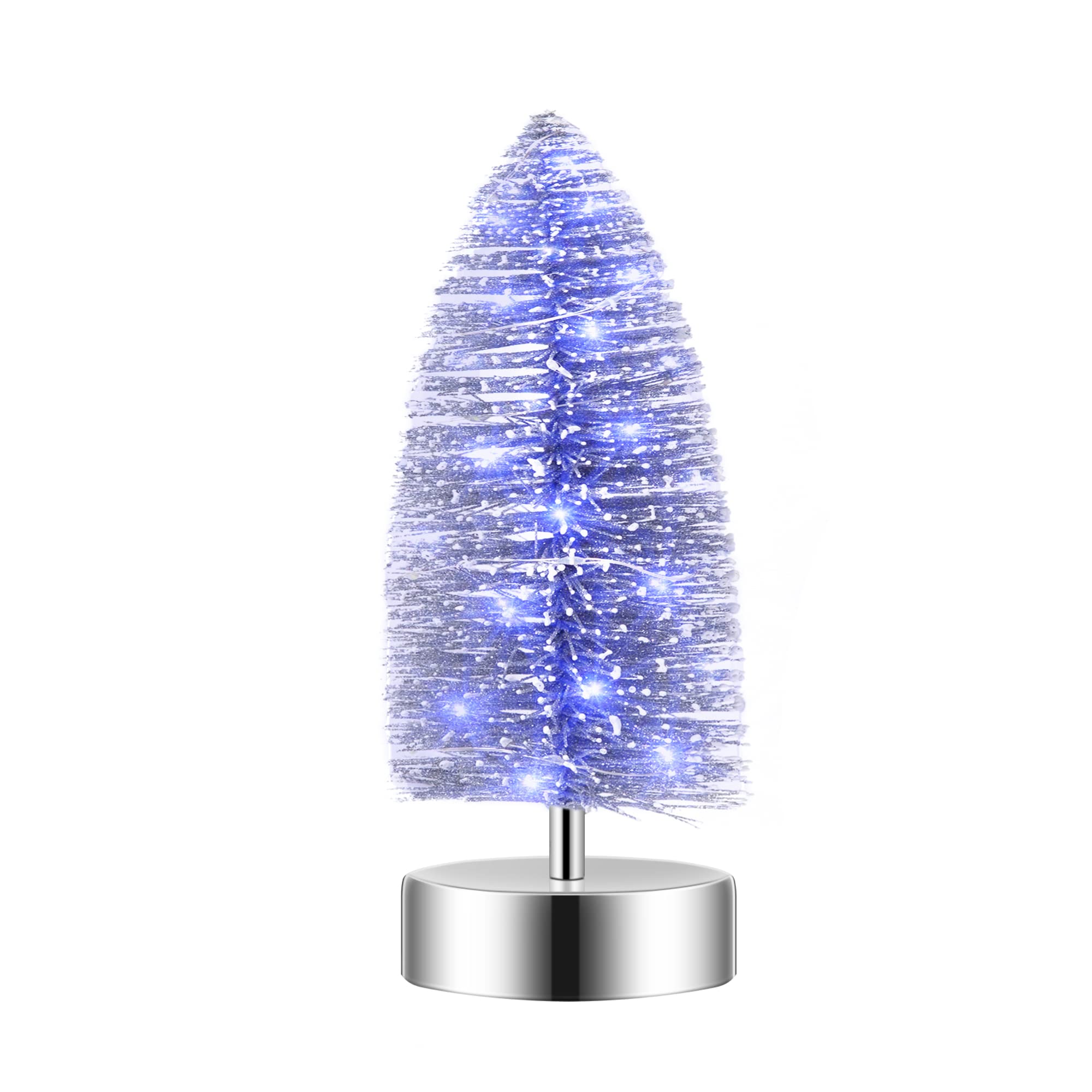 VarmaxPrelit Christmas Tree Glitter Tabletop Tree Bottle Brush Trees 9.4'', Silver