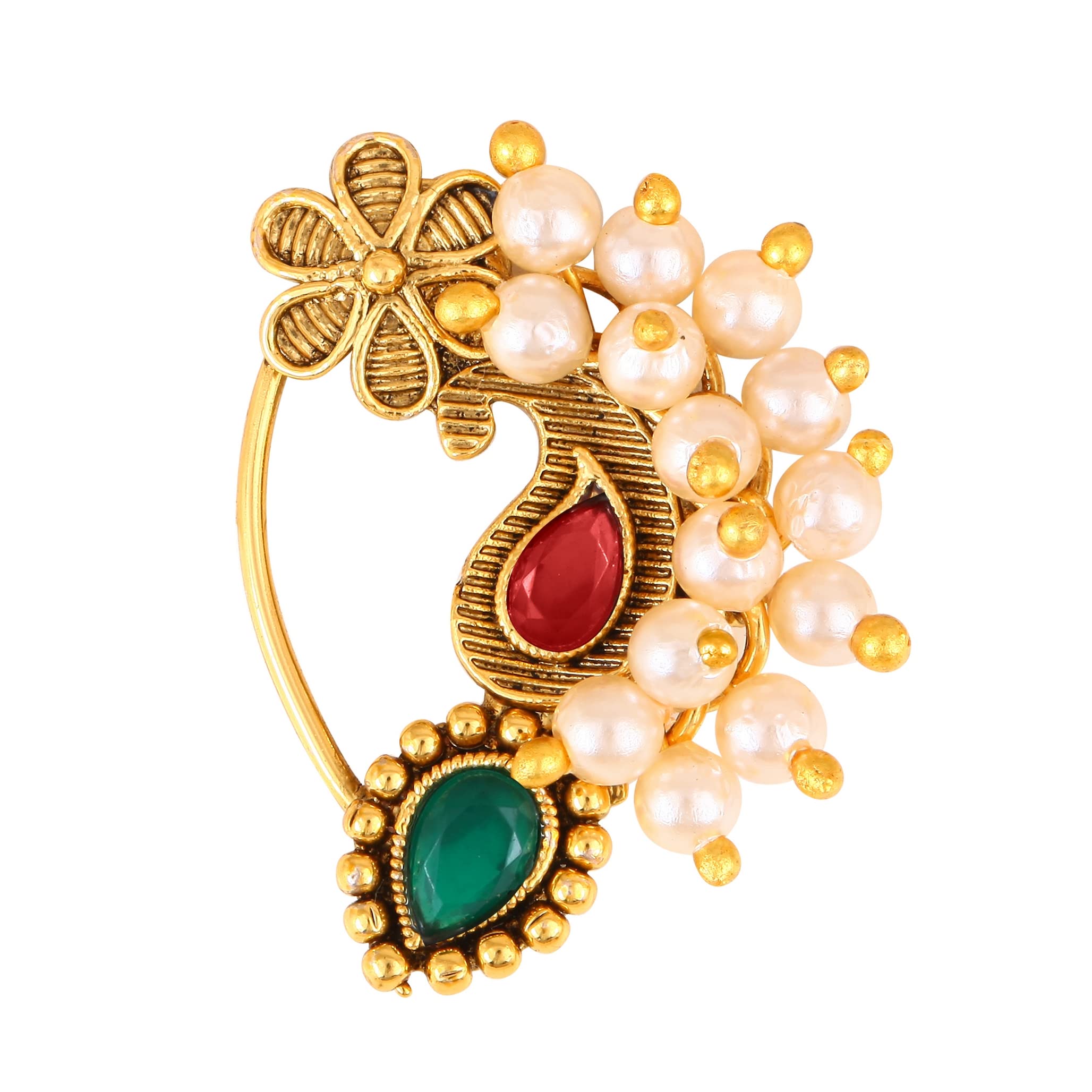 Vighnaharta Gold Plated with Pearl Alloy and Artificial stone Non Piercing Maharashtrian Nath Nathiya./ Nose Pin valentine day gift valentineday gift for her gift for him gift for women gift for women [VFJ1203NTH-Press-Multi] (B0BN8R7CB3) Amazon Price History, Amazon Price Tracker
