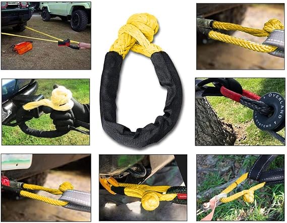 Synthetic Soft Shackle - 7/16 Inch X 22 Inch 38,000lbs Breaking Strength, UHMWPE Rope Shackle with Protective Sleeves for Sailing SUV ATV 4x4 Truck Jeep Recovery Towing, Yellow (2-Pack)