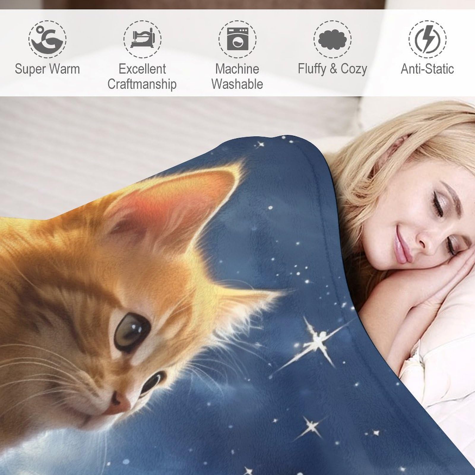 Decke Flannel Kuscheldecken Cute Katze Couchdecke, Übergroße Warme Super Weiche Vier Jahreszeiten Decke, Schlafdecke Tagesdecke （150×200cm）