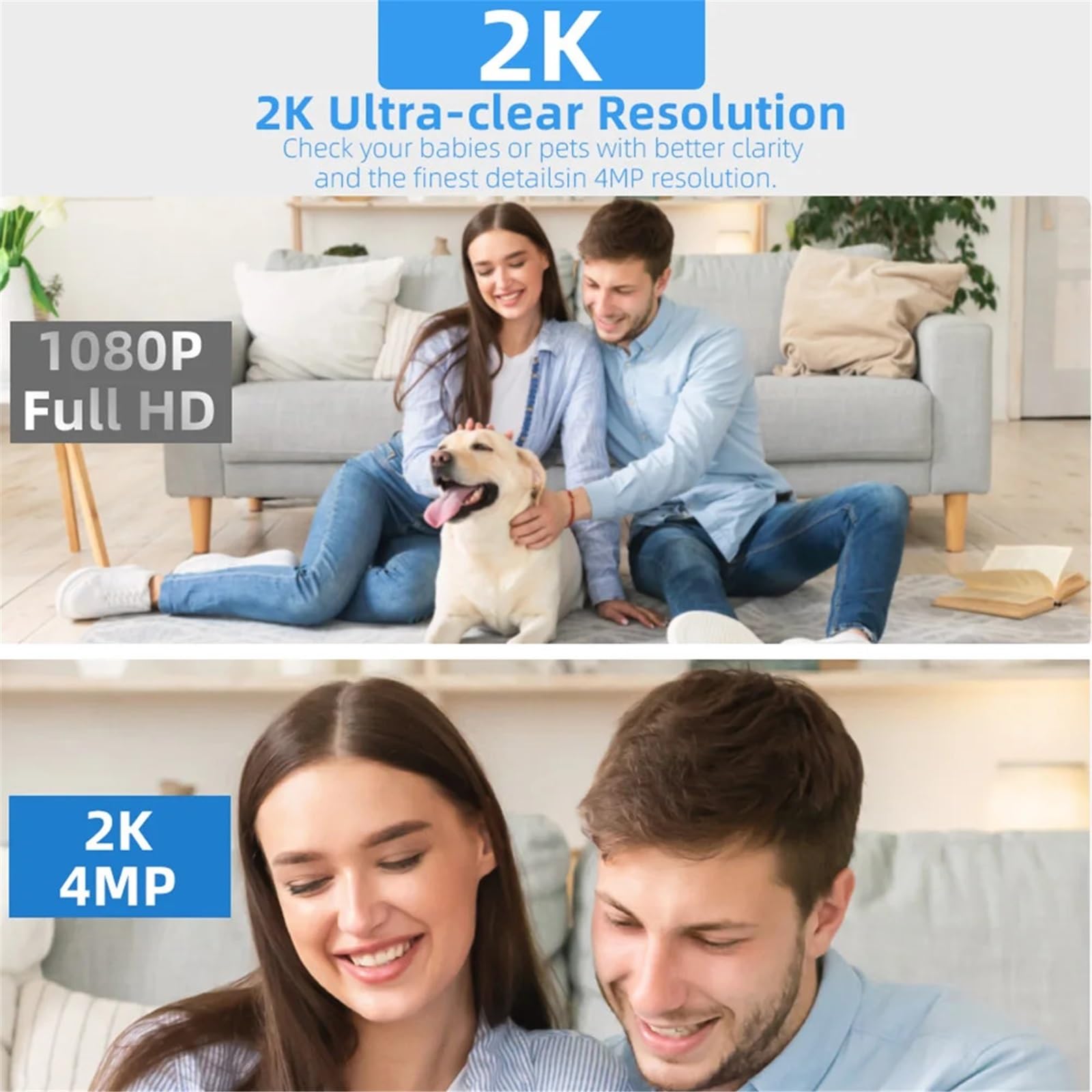 Caméra de sécurité extérieure sans Fil 4MP alimentée par Batterie WiFi avec projecteur, sirène et Audio bidirectionnel(with 32G)