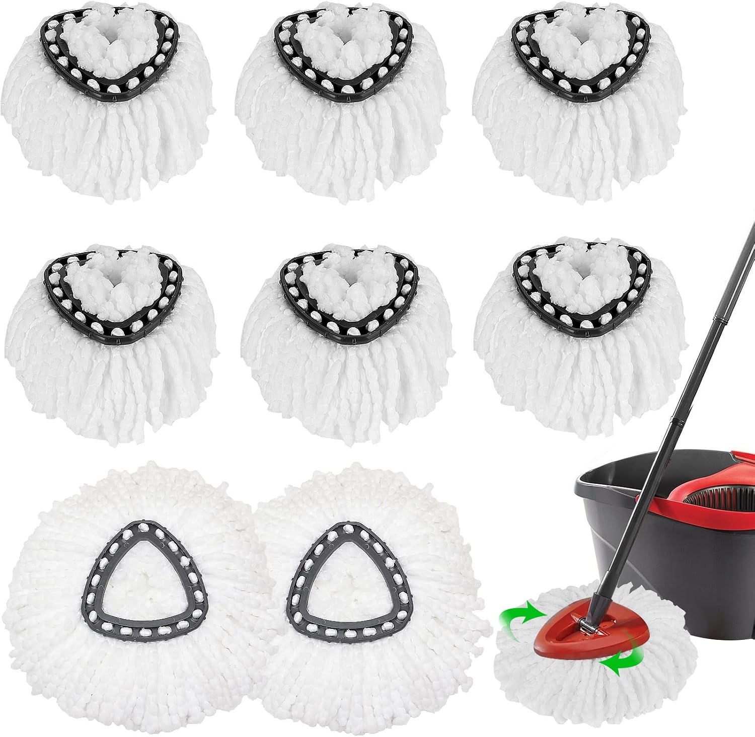 AKOLAFE 8 Pack Spin Mop Replacement Heads, 100% Microfiber Easywring Spin Mop Refills, Mop Replacement Heads Spin Mop Compossible with 1 Tank Bucket System