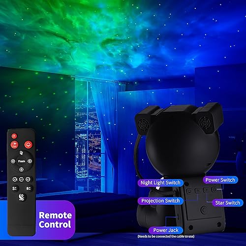 Miniatura 6 de Proyector de galaxia de astronauta, proyector de estrellas 2 en 1, luz de galaxia con luz nocturna de luna, proyector de luz ajustable de 360 con
