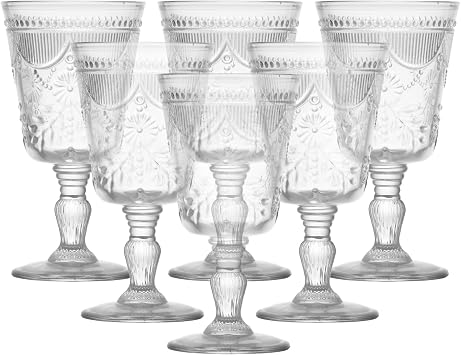FORTESSA Debutante Vintage Themed Glassware, 10 Ounce Water Goblets Set of 6, Dishwasher-Safe Water Glasses, Clear