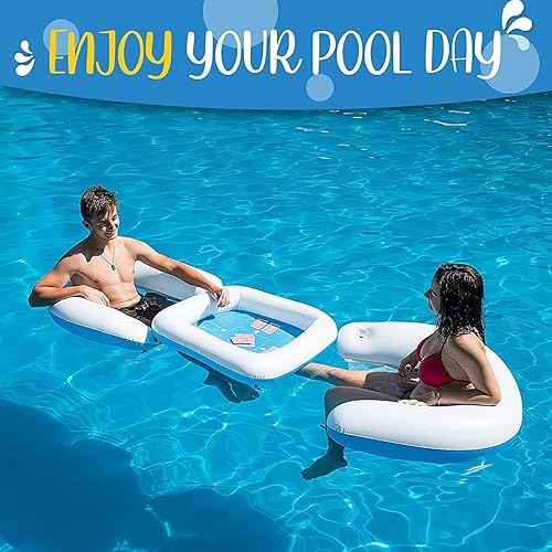 Miniatura 7 de Zone Tech - Mesa de juego inflable y sillas con cartas de juego impermeables, mesa flotante para piscina para adultos, familia, fiesta, juego de