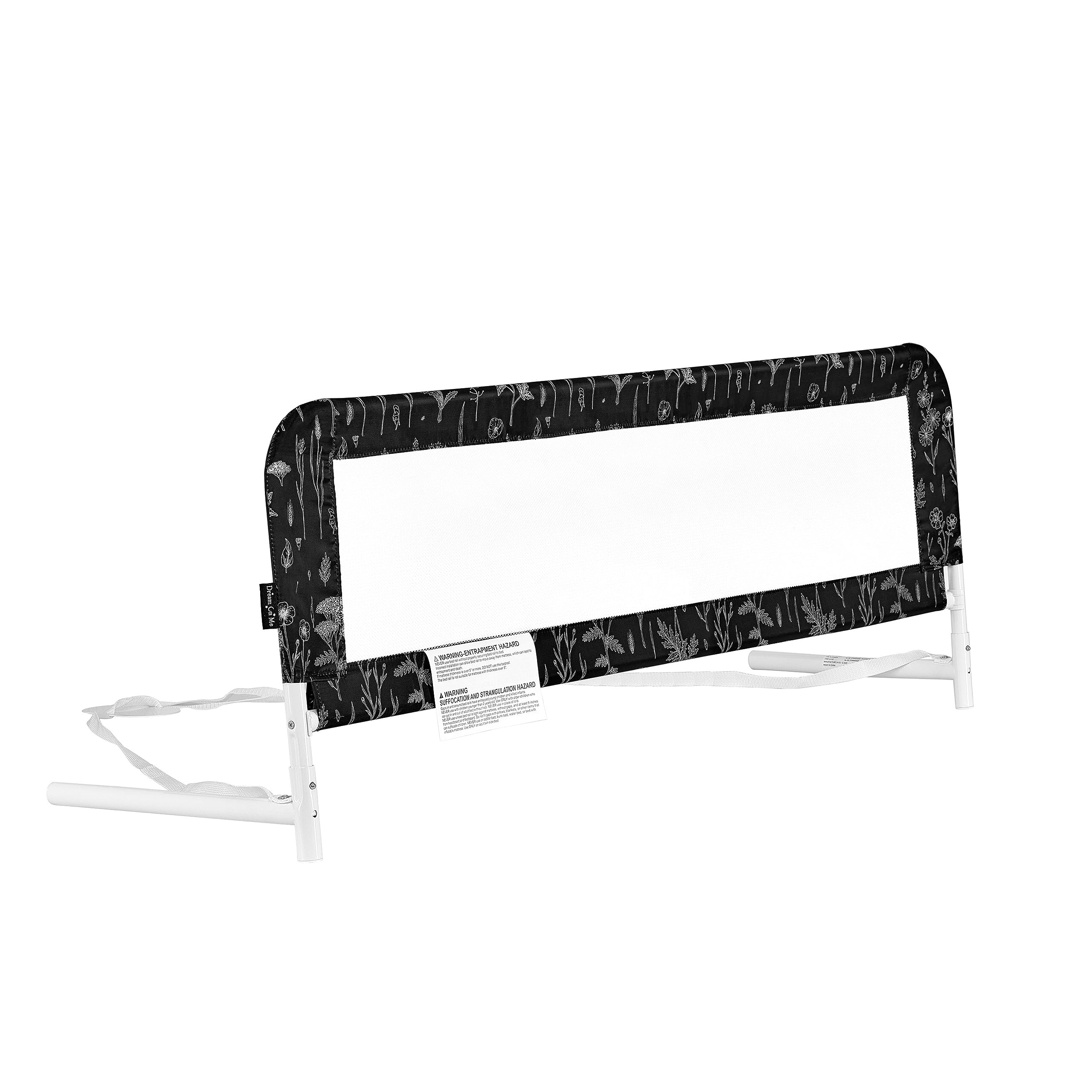 Dream On Me Adjustable Mesh Bed Rail, Two Height Levels, Ready to Use, Compatible with Twin Size Beds, All Steel Construction, Equipped with Guard Gap, Durable Nylon Fabric Mesh, Black & White