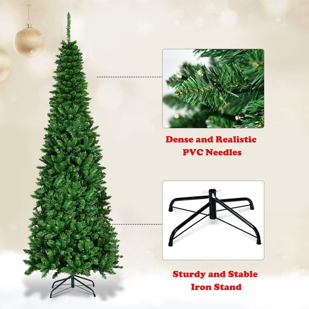Con luci LED calde, supporto metallo pieghevole e foglie in PVC di(6.5FT)