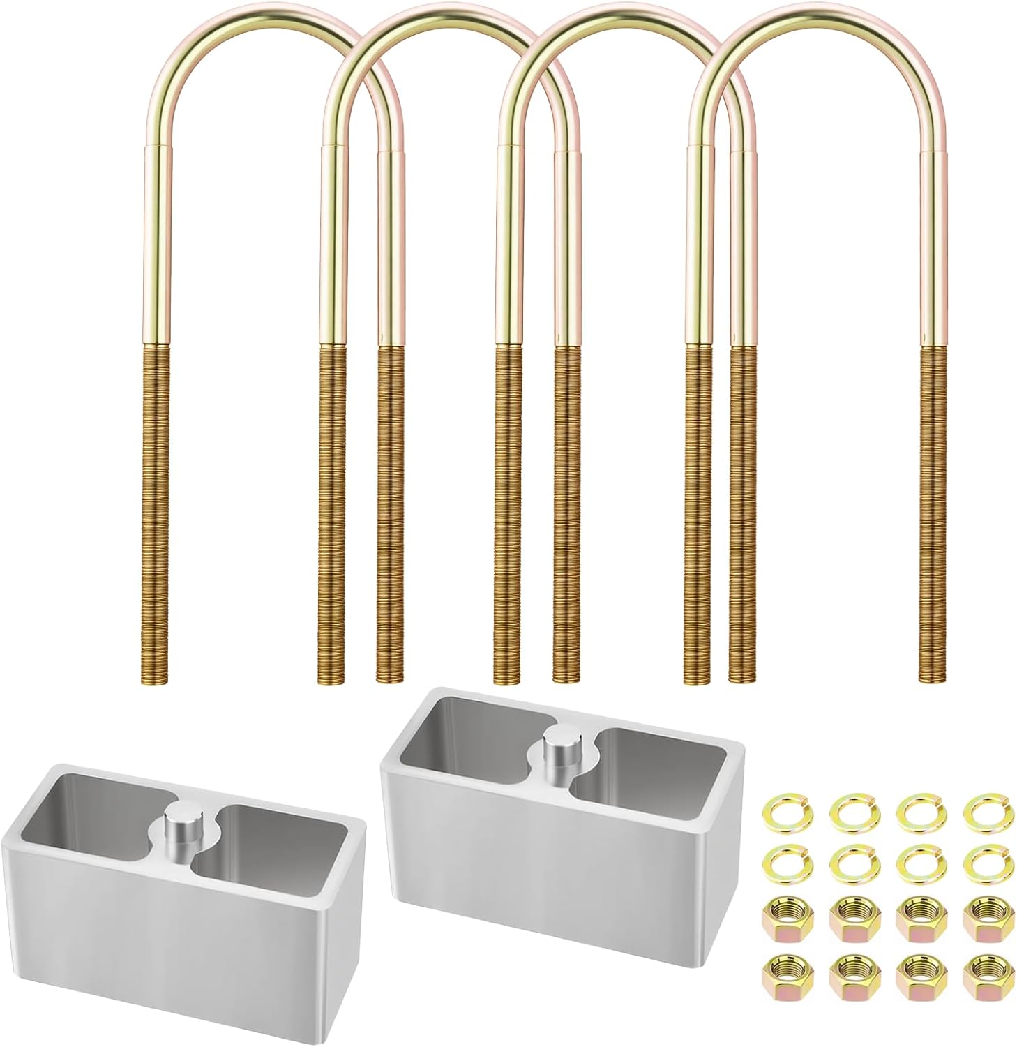 Universal Leaf Spring Lowering Block Kit, 3 Inch, 2-1/2" Wide, 5" Long, Zinc-Plated U-Bolts, Premium Steel Construction for Long-Lasting Finish
