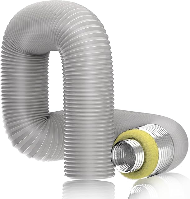 Hon&Guan 4'' Insulated Flexible Duct 8 FT Long, Gray Noise Reducer Hose Silencer for Inline Duct Fan of Air Conditioner HVAC Ventilation System.