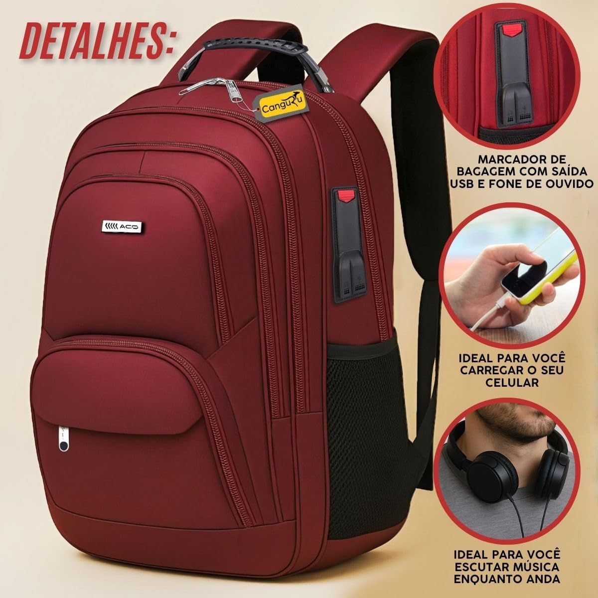 Mochila Masculina Feminina Saída USB e Fone Semi Impermeável Cabo de Aço Notebook Escola Faculdade Viagem Mochila Masculina Feminina Saída USB e Fone Semi Impermeável Cabo de Aço Notebook Escola Faculdade Viagem