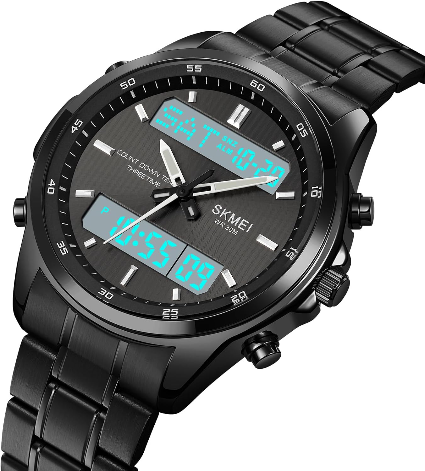 MASTOP Watch for Men Watch Sports Watch Large Digital Analog Dual Display Waterproof Watches with 3 Time Alarms Countdown Stopwatch Date EL Night Light Multifunctional Military Men‘s Wrist Watches