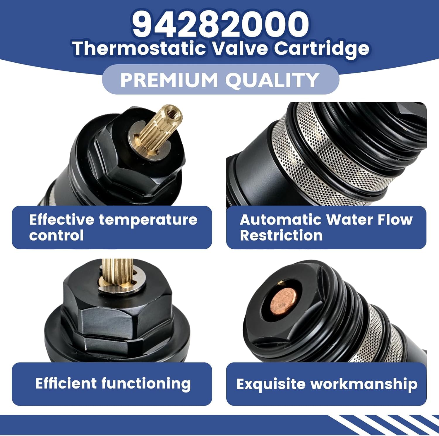 94282000 Unità di controllo della temperatura, compatibile con docce Hansgrohe Ecostat e riempitivi termostatici a 2 e 3 fori, 3/4 pollici con fusto in ottone e verniciatura galvanizzata avanzata
