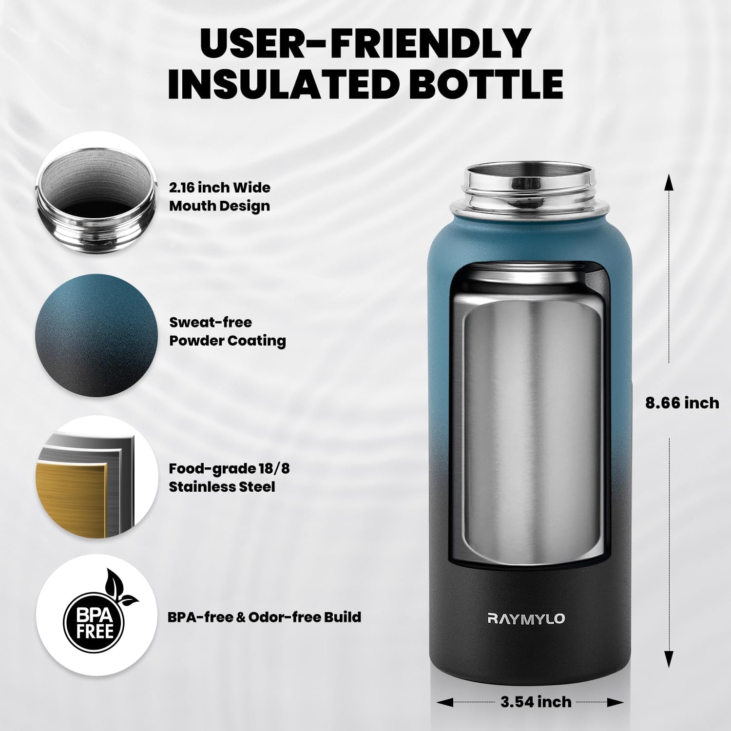 Insulated Water Bottle 32 oz, Triple Wall Vacuum Stainless Steel (Cold for 48 Hrs, Hot for 24Hrs), Leak Proof & Non-BPA, 32oz Hydro Water Flask with Paracord Handle & Straw Spout Lids - Image 5