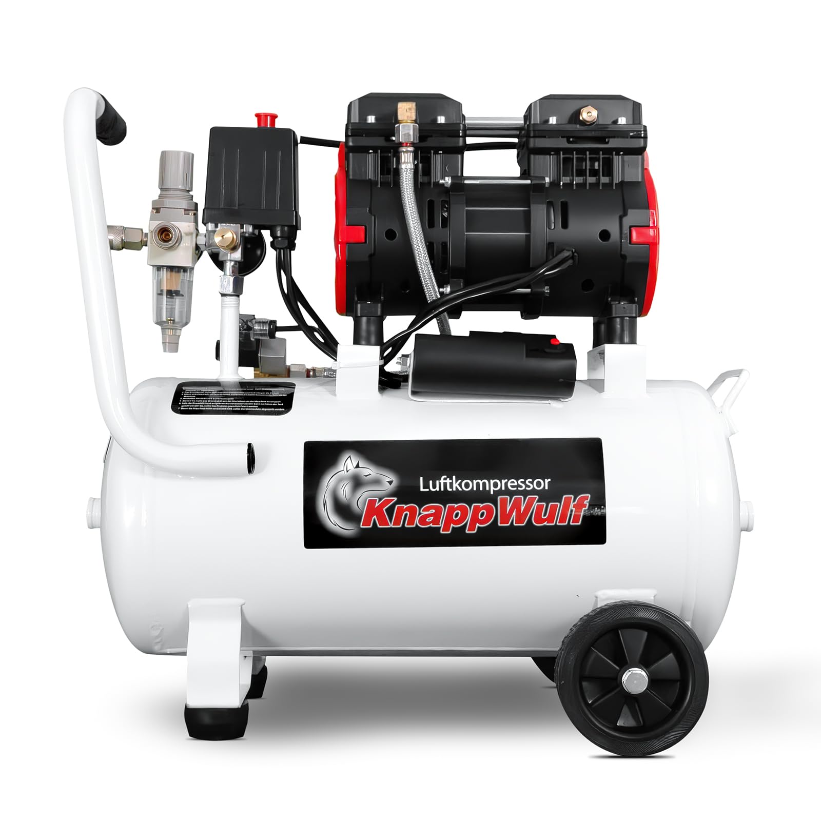 KnappWulf Flüsterkompressor Druckluftkompressor Kompressor KW4024 mit 24L 10 Bar 1100 Watt 1,5PS inkl. Wasserabscheider Kondenswasser Ablasshahn 69db