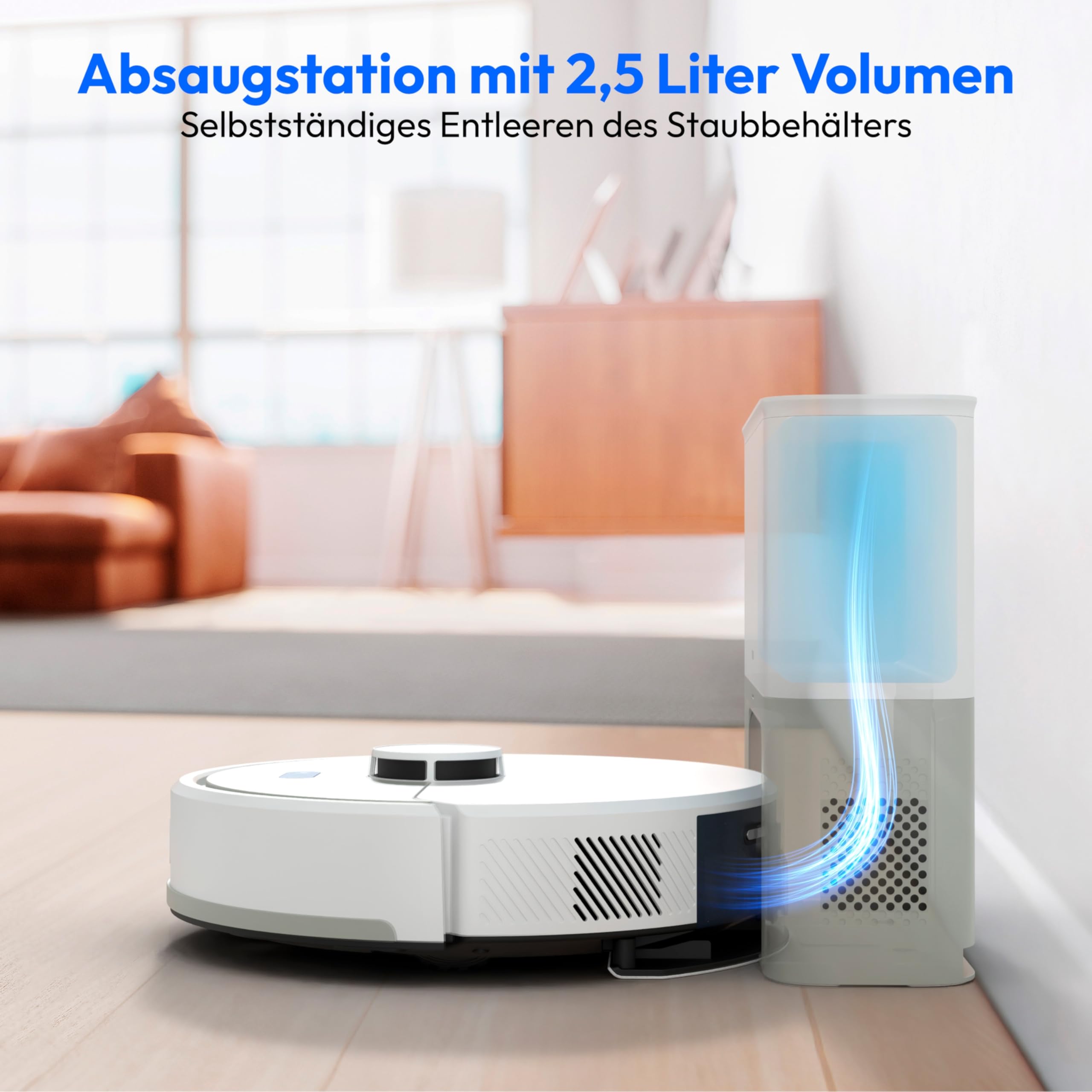 MEDION Saugroboter mit Absaugstation und Wischfunktion X22 SW+ (Lasernavigation, Starke 5000Pa Saugkraft, 2in1 Roboterstaubsauger, präzise Kartenerstellung, Go & No Go Bereiche, mehrere Etagen) grau