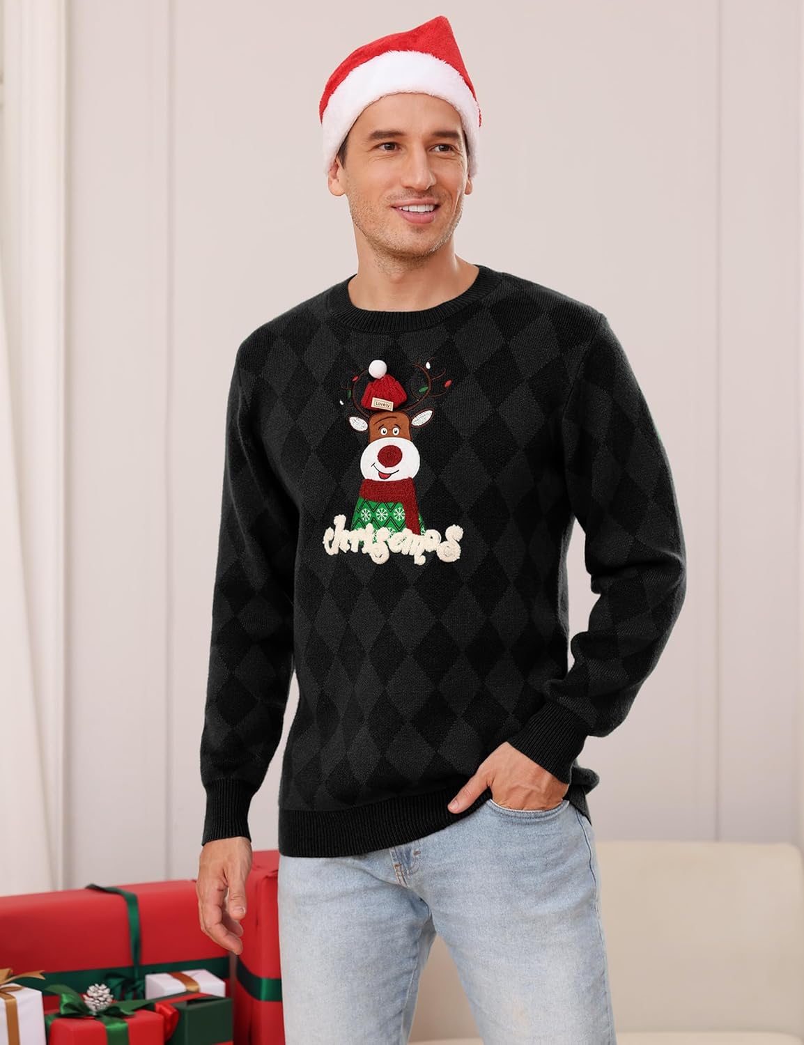 totatuit matching christmas family sweater ugly xmas reindeer knit pullover sweaters top men x-large black