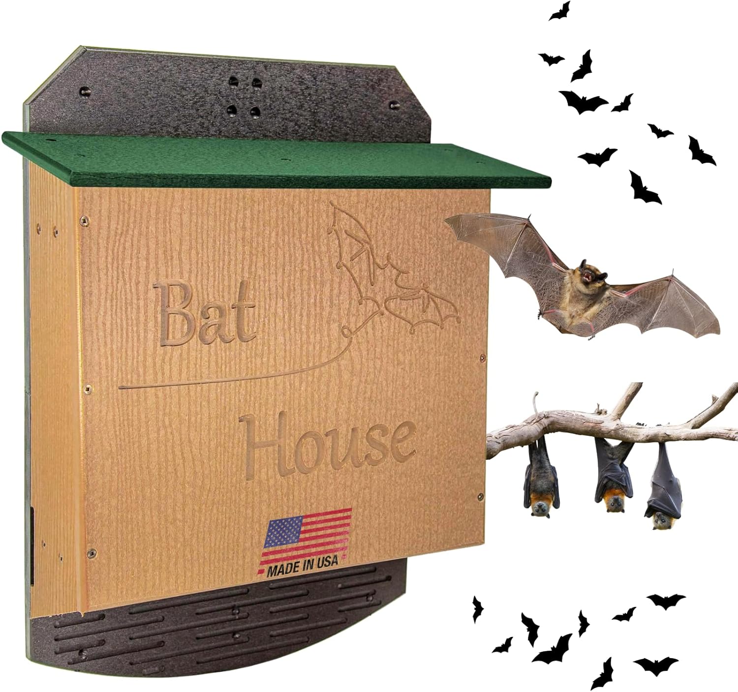 JCs Wildlife Poly Lumber Large Triple Chamber Bat House - Holds up to 300 Bats, Easy for Bats to Land and Roost - Outdoor Bat Shelter - Weather Resistant Material