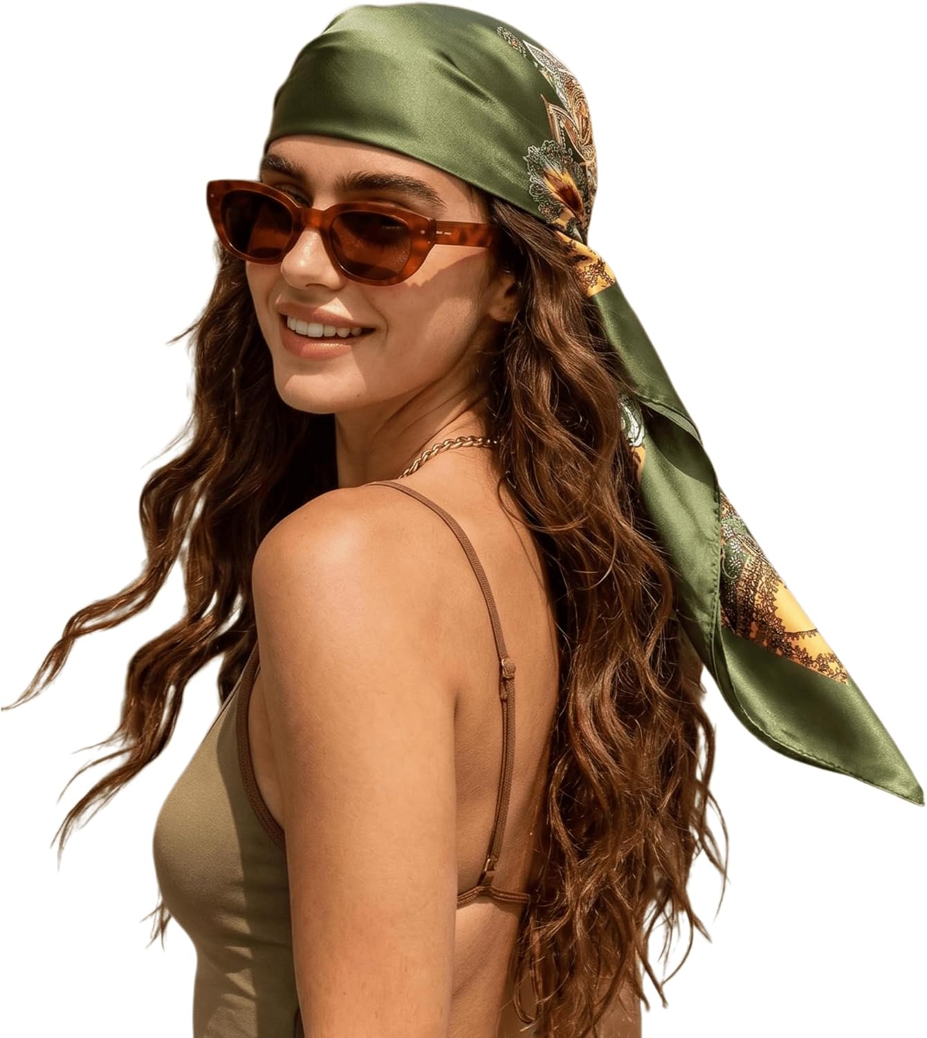 35” Large Square Satin Head Scarf - 1Pcs Satin Hair Scarf Silk Bandana Head Wraps For Women