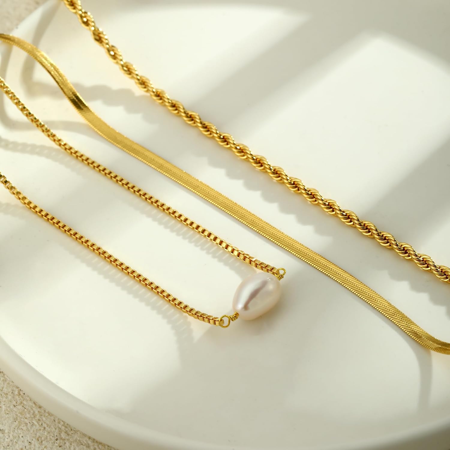 BERISO 14K Gold Plated Layered Necklace for Women, 3 Layer Dainty Gold Necklace with Minimalist Pendant, Elegant Everyday Gold Jewelry Gift - Image 6