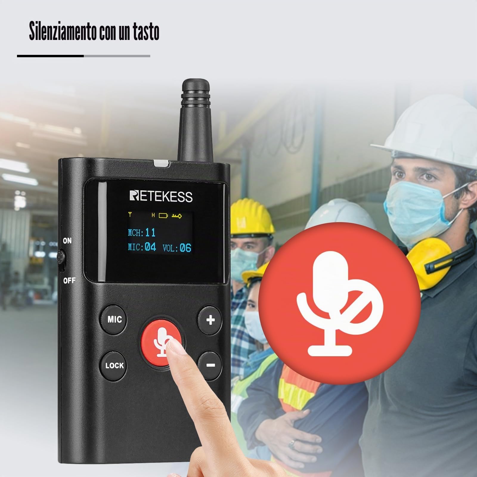 Retekess TT126R Sistema Guida Turistica, 150 M, Leggero, Qualità Audio più Nitida, Abbinamento Automatico, Ideale per Visite in Fabbrica e Tour Guidati (1 Trasmettitore, 20 Ricevitori)