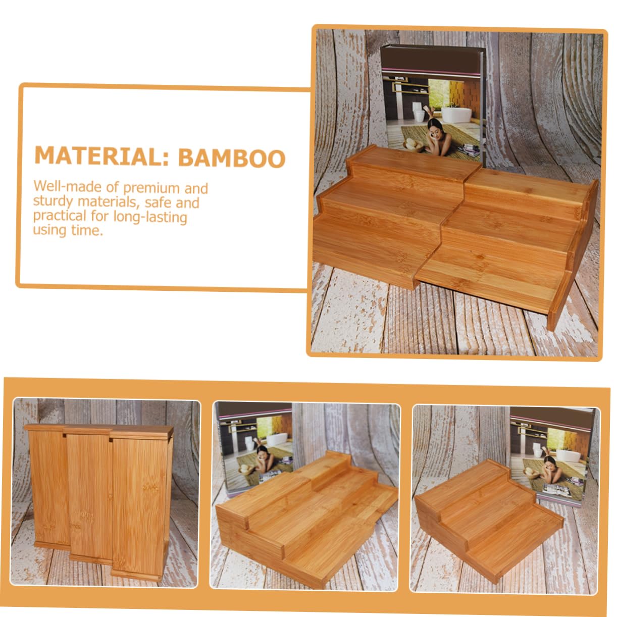 Cabilock Étagère à Épices Bambou Télescopique 3 Niveaux Cuisine | Petit Format, Étagère Extensible, Usage Comptoir, Adaptée aux Placards