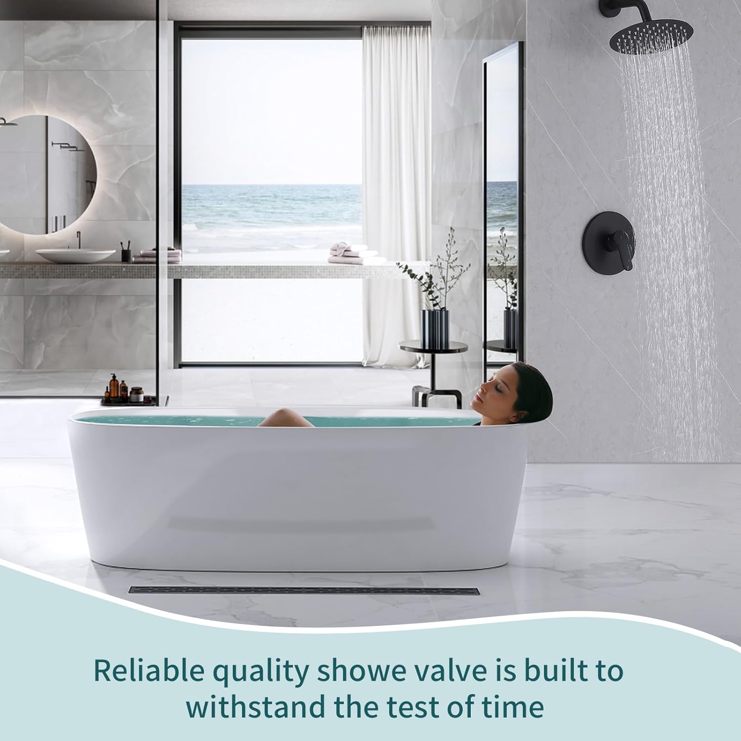 Shower Valve Handle, Bathroom Shower Mixer Valve Kit, Wall Mount Rough-in Tub Shower Control Valves Round 1 Way Single Function, Female Thread, Matte Black