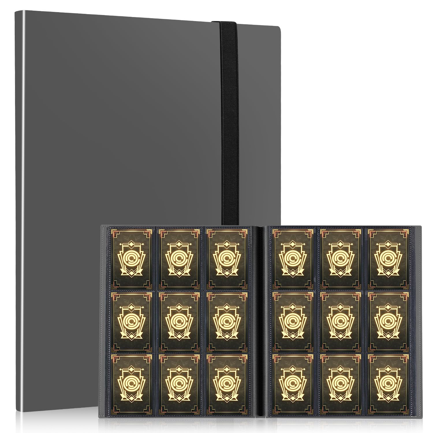 Carpeta de tarjetas coleccionables de 9 bolsillos, álbum de colección de tarjetas, libro de carga lateral para coleccionistas de deportes, fútbol, béisbol, color gris