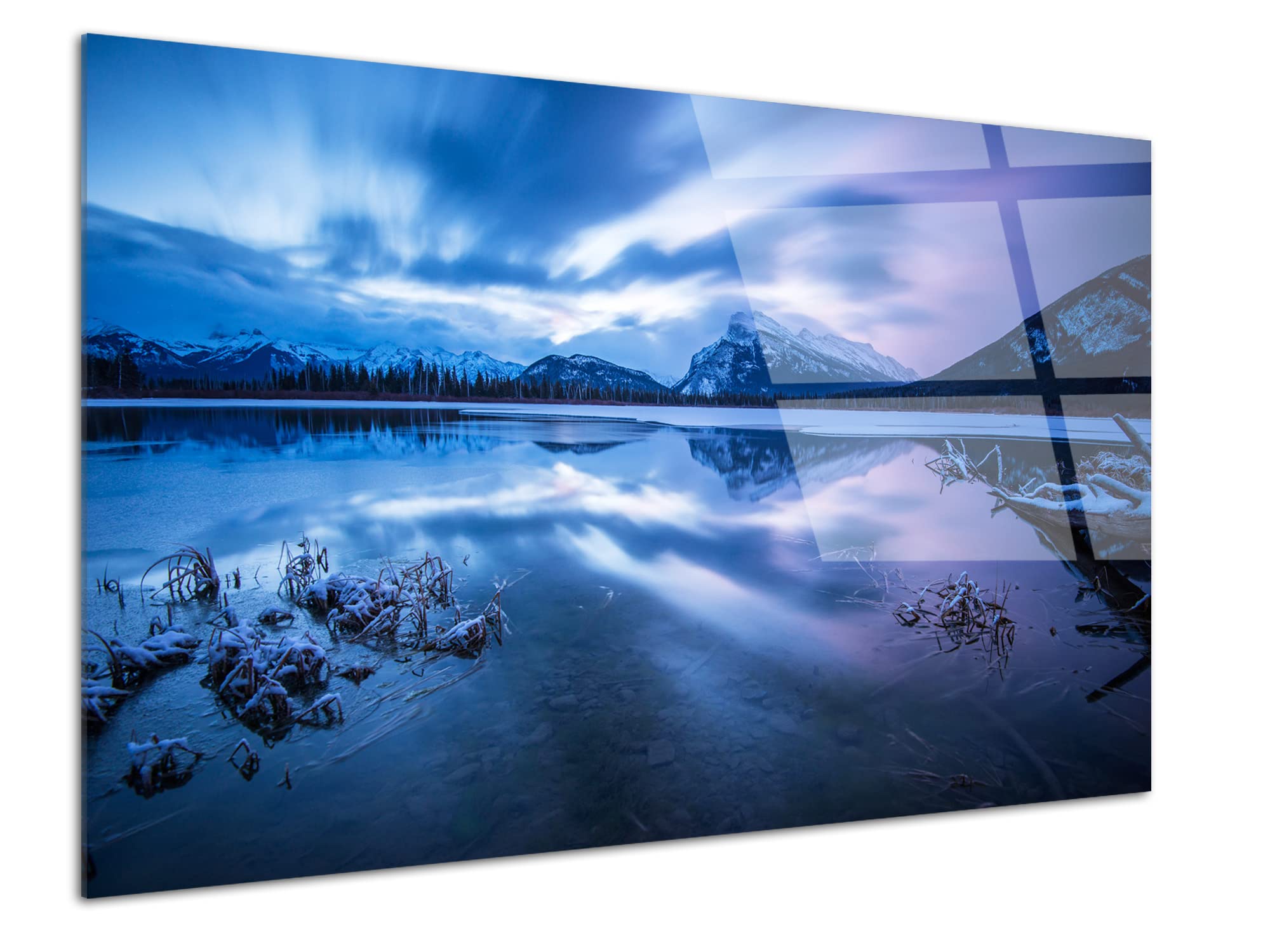 DECLINA, Cadre photo plexi, impression sur verre acrylique, tableau de paysages, Tableau verre acrylique Sunset sur les montagnes Canadienne, 50x30 cm