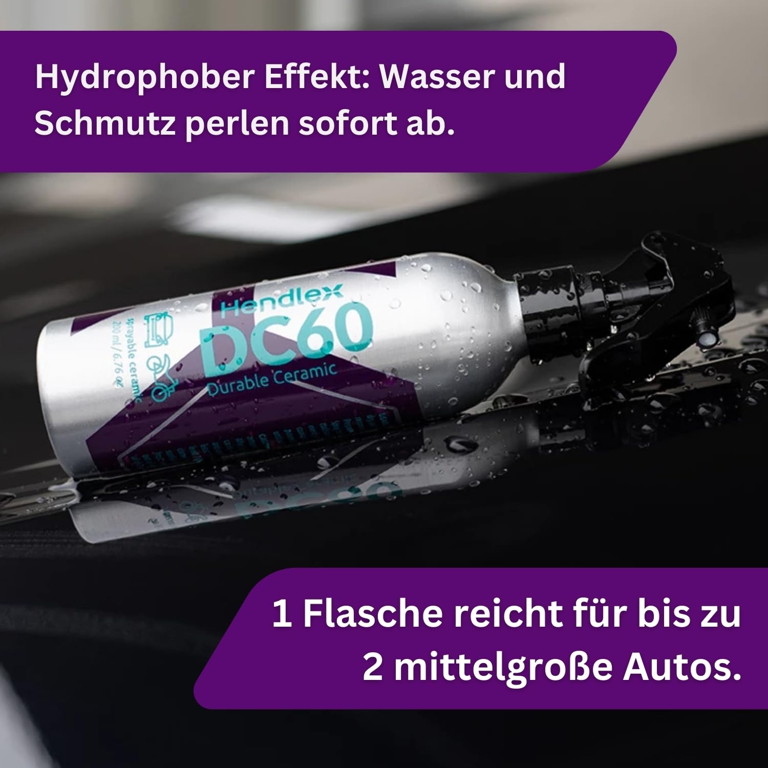 Hendlex DC60 Keramikversiegelung Spray - Hochglanz & Langanhaltender Schutz für Lack, Kunststoff & Metall - Hydrophob, UV-Beständig, Kratzresistent - 200ml