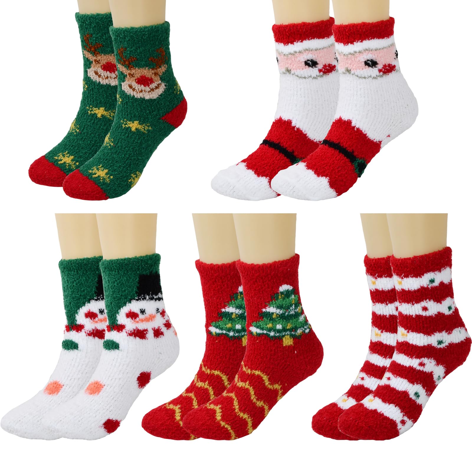 5 Paia Calzini Natalizi Pelosi - Calze Invernali Antiscivolo Per Donna, Taglia 36-42, Regalo Ideale - Foto 11