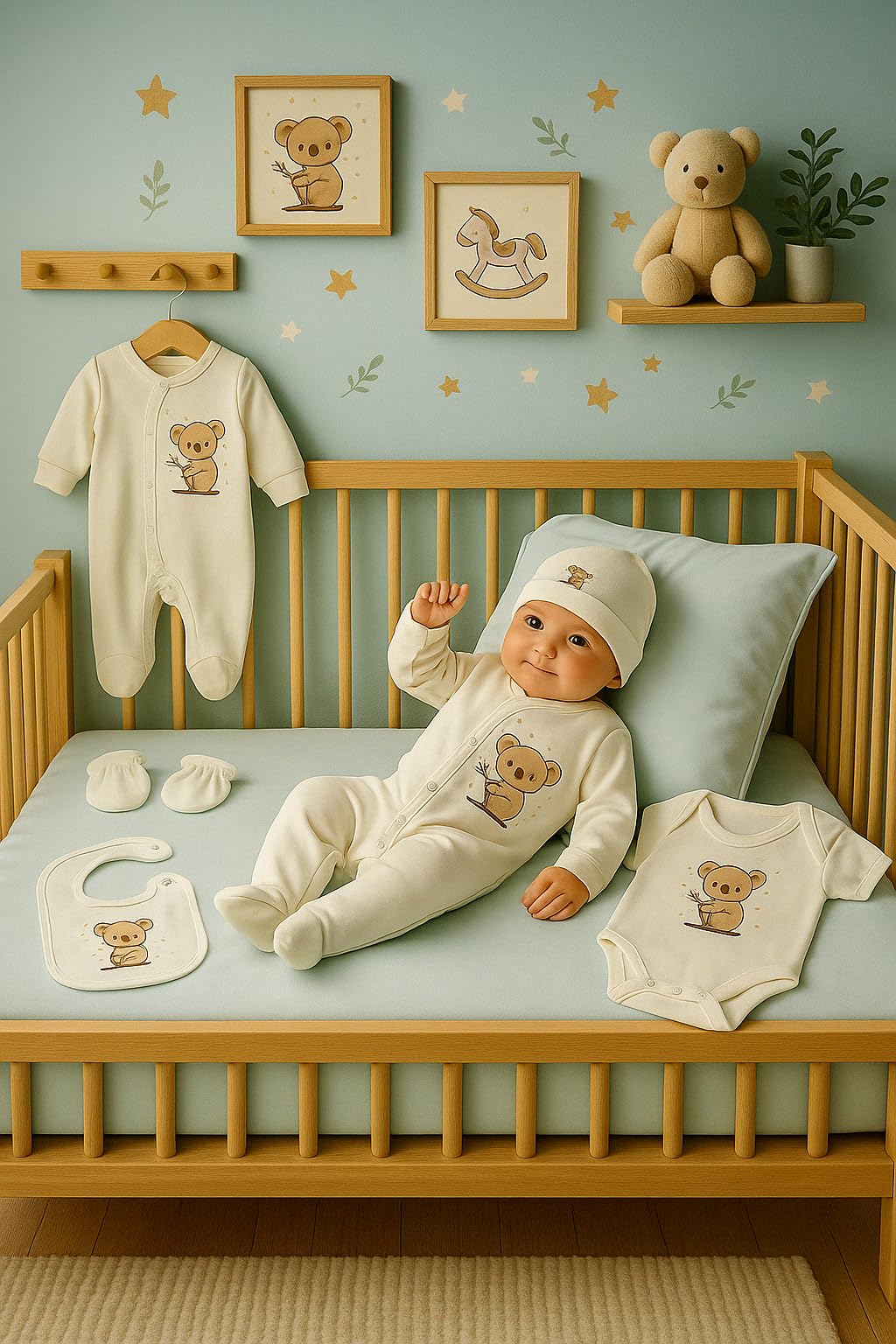 Ensemble cadeau bébé 8 pièces 100% coton naturel nouveau-né 0-4 mois unisexe