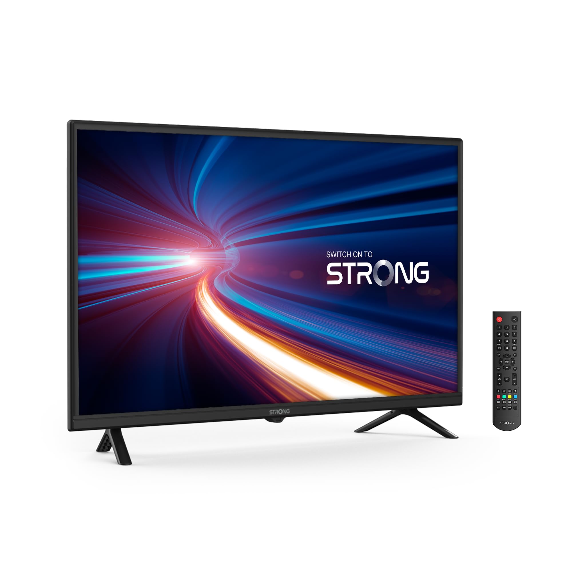 STRONG - 32 Zoll (80 cm) HD Fernseher SRT32HF2003 - Integrierter Triple-Tuner - 2 HDMI-Anschlüsse (1 ARC), 1 USB-Anschluss, Mini-AV, Antennen-/Sat-Anschluss - schwarz
