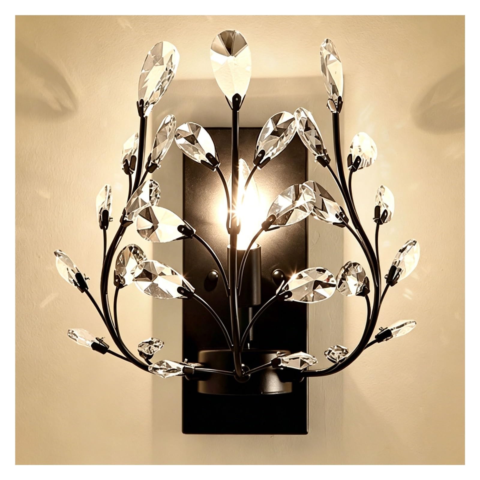 LUOYAOB Crystal wall Sconce Flower Branch Design Black Gold wall lamp for Bedroom Living Room Hallway Corridor entryway wall Mounted Lighting Fixture Indoor Home Decor(Black)