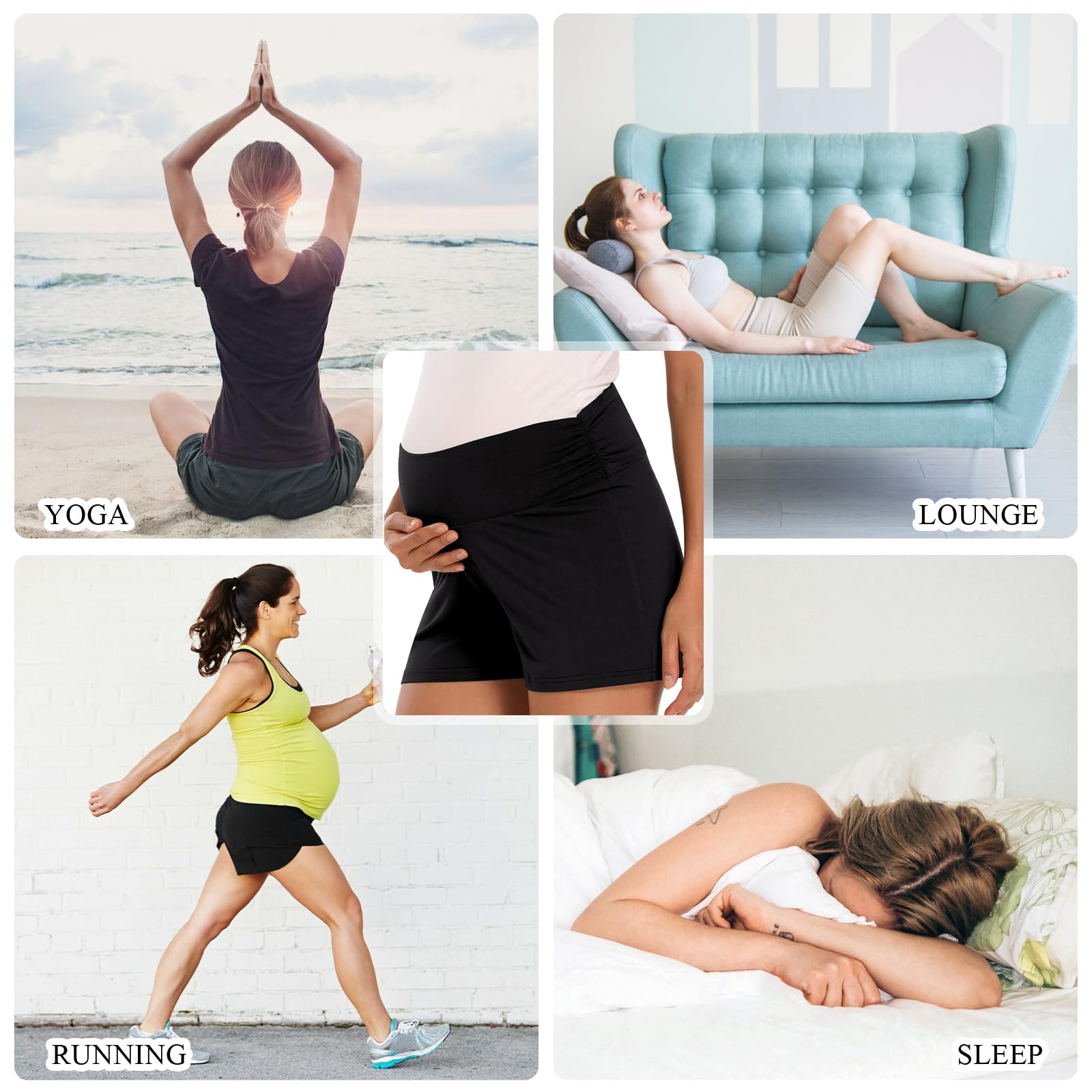 Short de maternité pour femme au-dessus du ventre, short de motard pour entraînement, course active, yoga, pantalon court extensible confortable avec poches