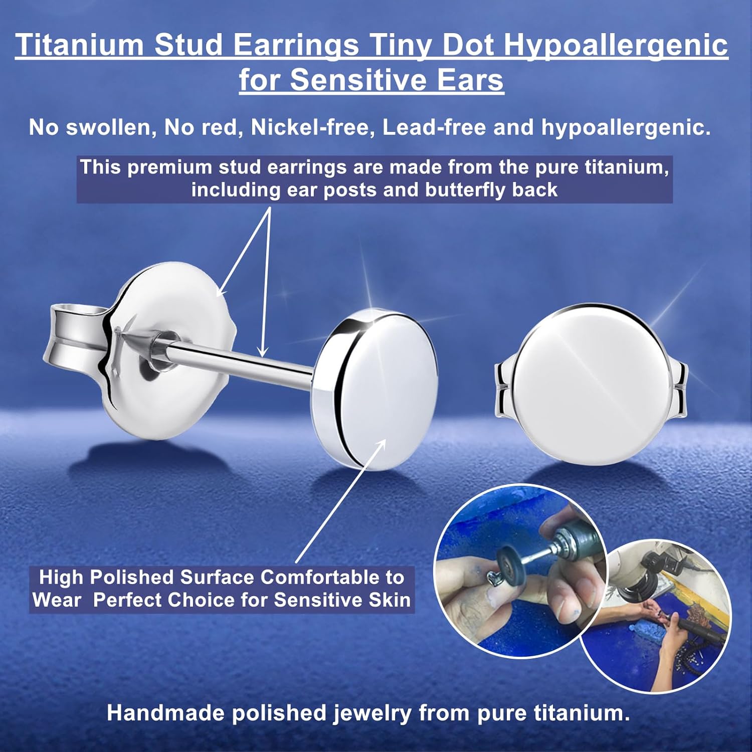 VGACETI Titanium Earrings Tiny Dot/Heart/Triangle Stud Earrings, Hypoallergenic for Sensitive Ears Women Men, Premium High Polished (Shiny Grey) - Image 2