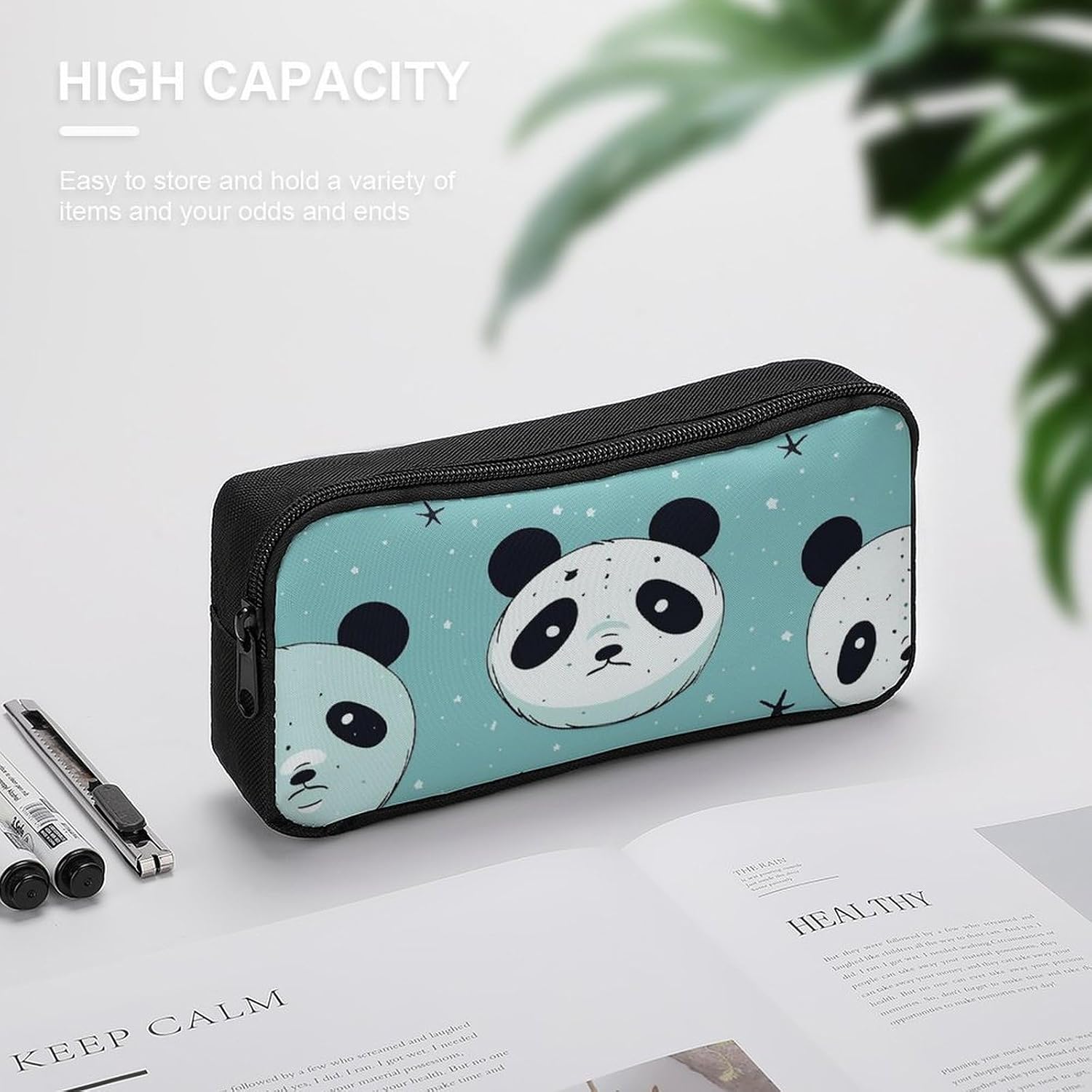 Cartoon Panda Bear Large Pencil Case, Pencil Pouch with Zipper image 4