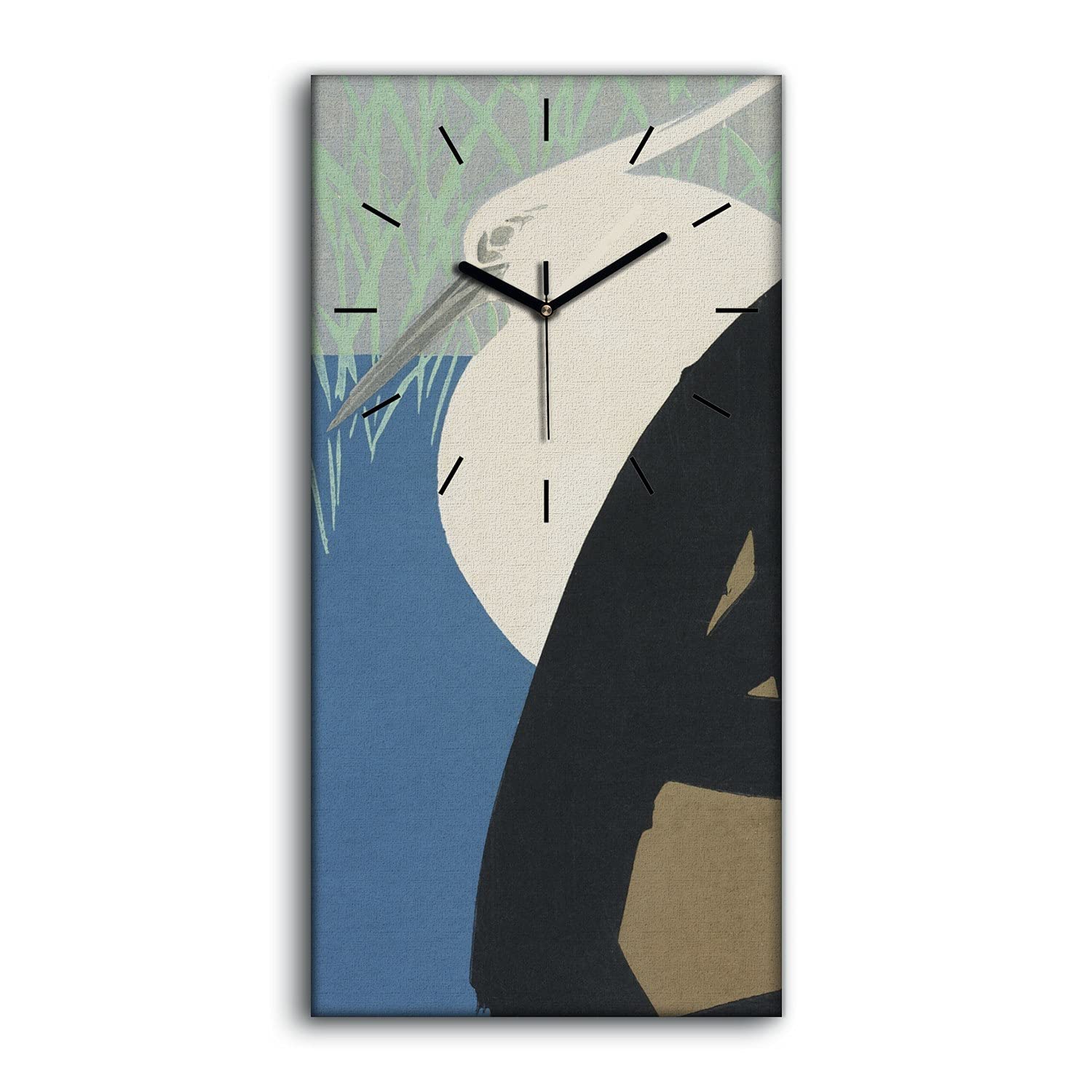 Horloge sur toile salon et chambre tableau eau d'oiseau abstraite 30x60cm