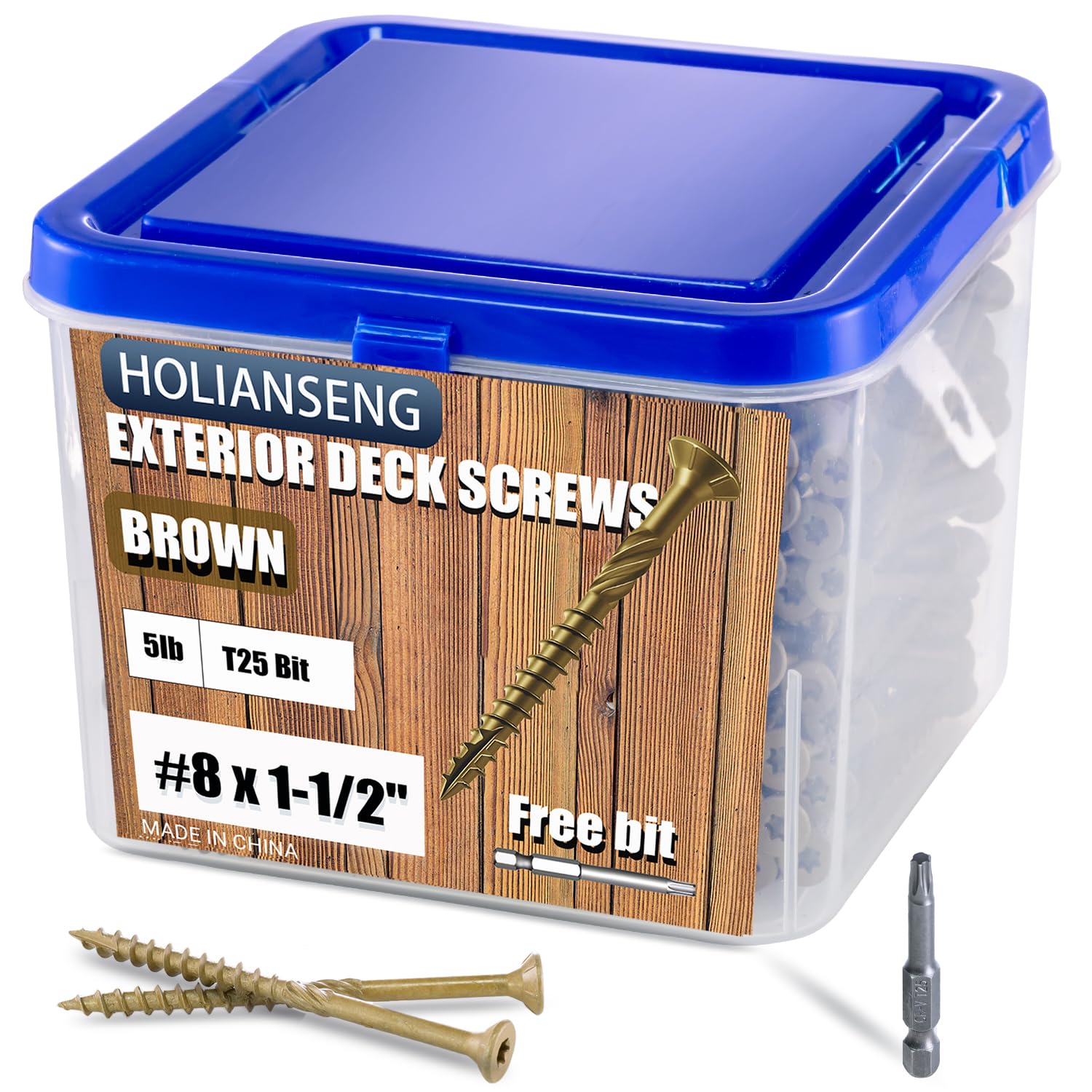 Deck Screws 1-1/2 Inch, #8 x 1-1/2, 5lb 805Pcs, Rust Resistant, Brown Epoxy Coated, Outdoor Screws, Torx/Star Drive, T25 Bit