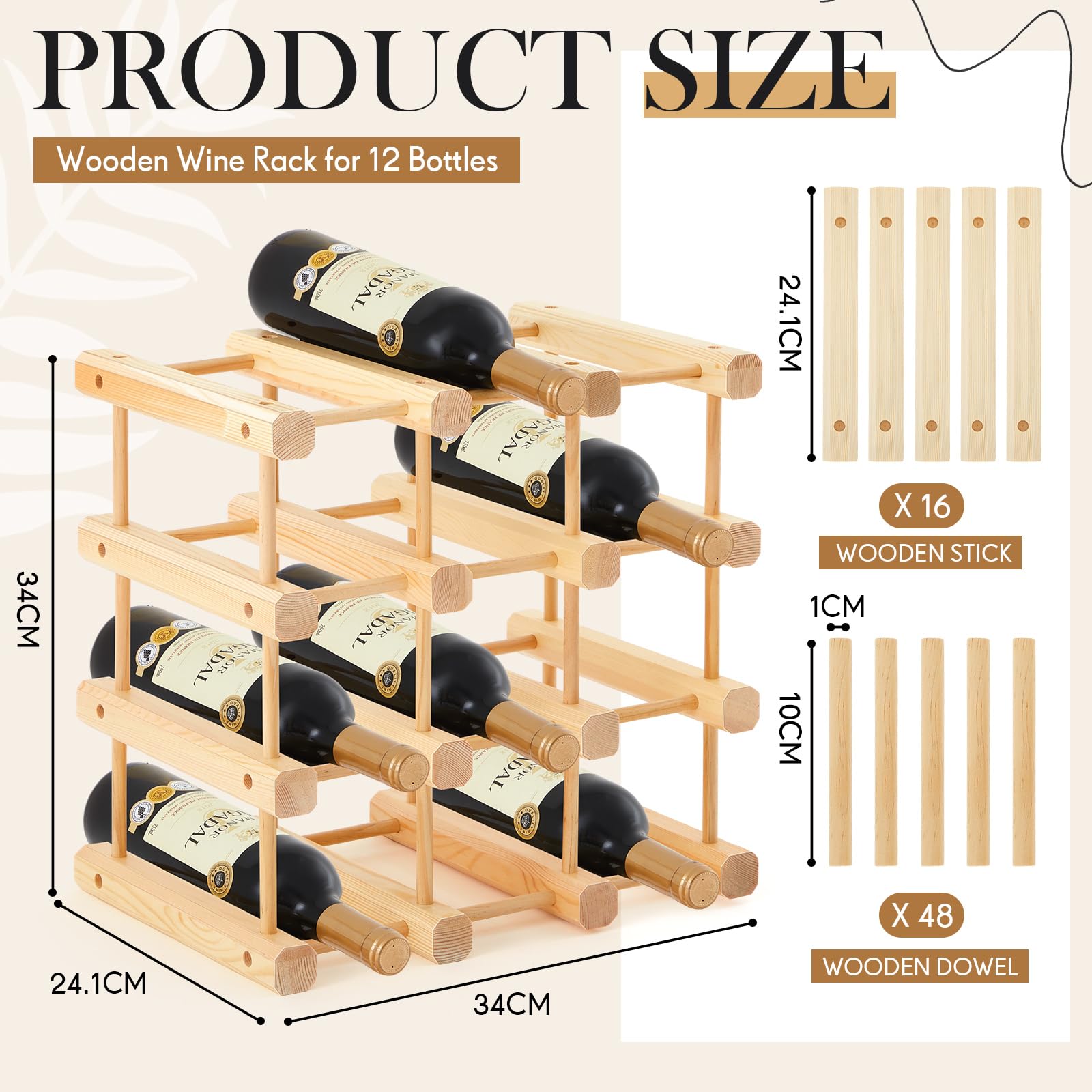 Amazon.com: Juexica 1 Pcs 12 Bottles Wooden Wine Rack Sturdy and Durable  for Inside Cabinet Stackable Countertop Modular Wine Storage Rack DIY  Assembly Bottle Holder for Cellar (Natural Color) : Home & Kitchen