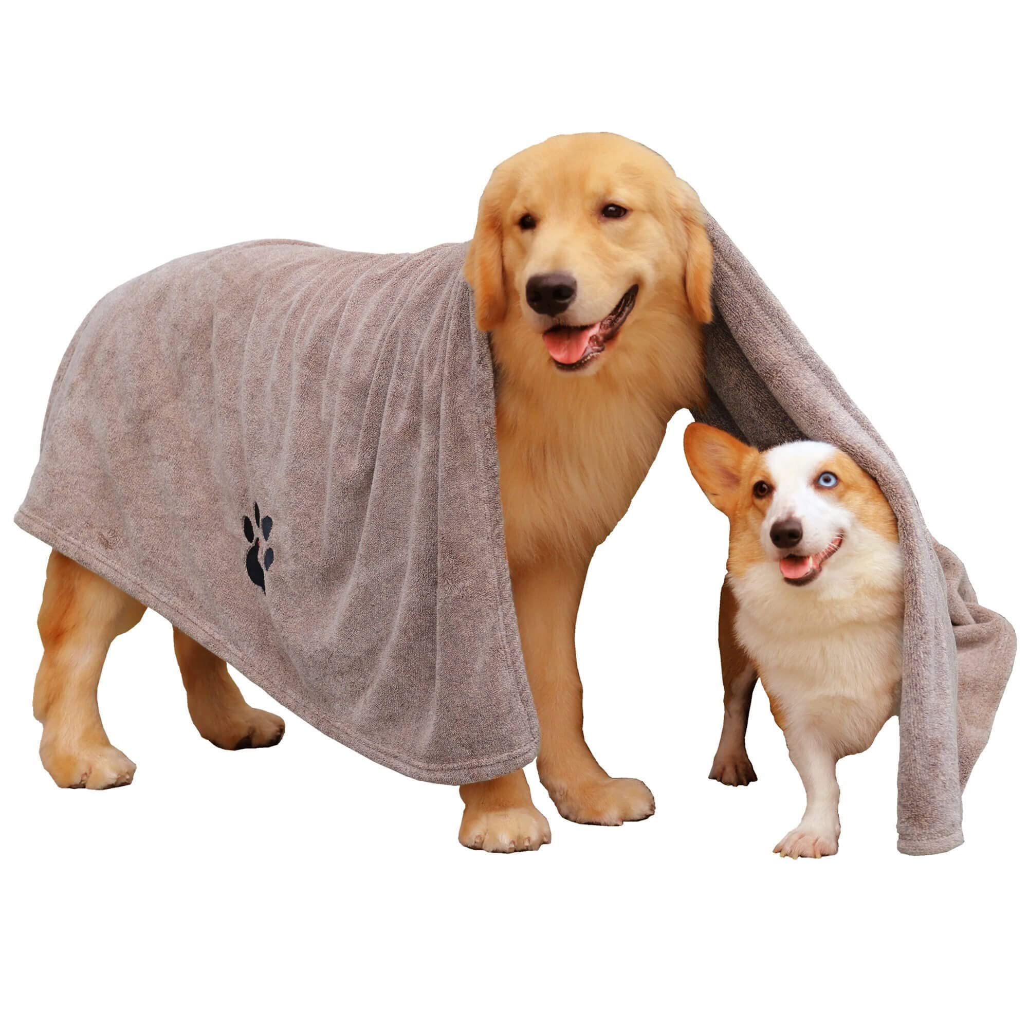 Dogvingpk Extra Large Dog Towel 1 Pack, Super Absorbent Soft Quick Drying Microfiber Pet Bath Towels for Large & Medium Dogs (XL-55" * 36", Brown)