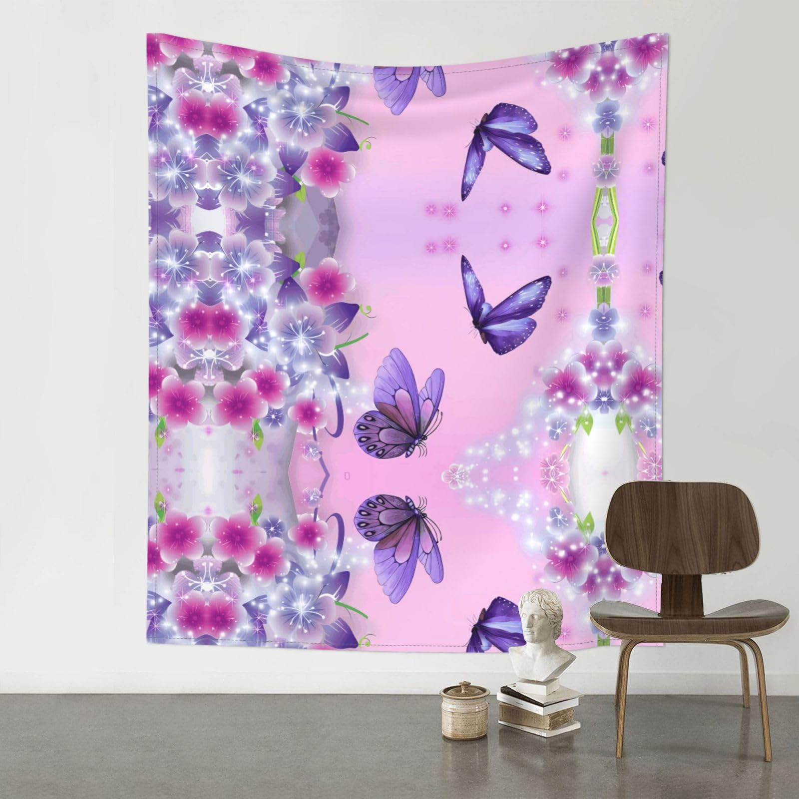 YYHHAOFA Purple Butterfly Prints 60x51in Wall Tapestry Boho Chic Dorm Decor & Beach Throw Blanket